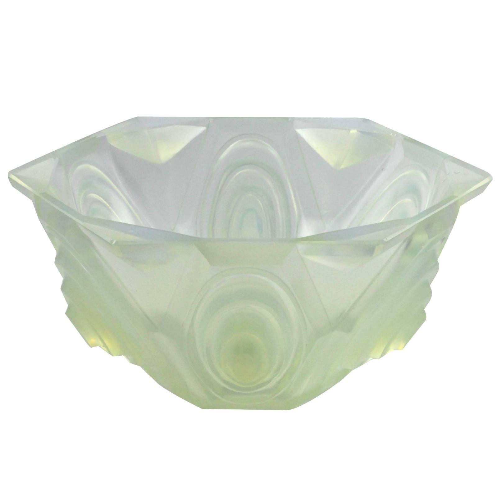 Large 20th Century Art Deco French Opalescent Glass Bowl by Sabino