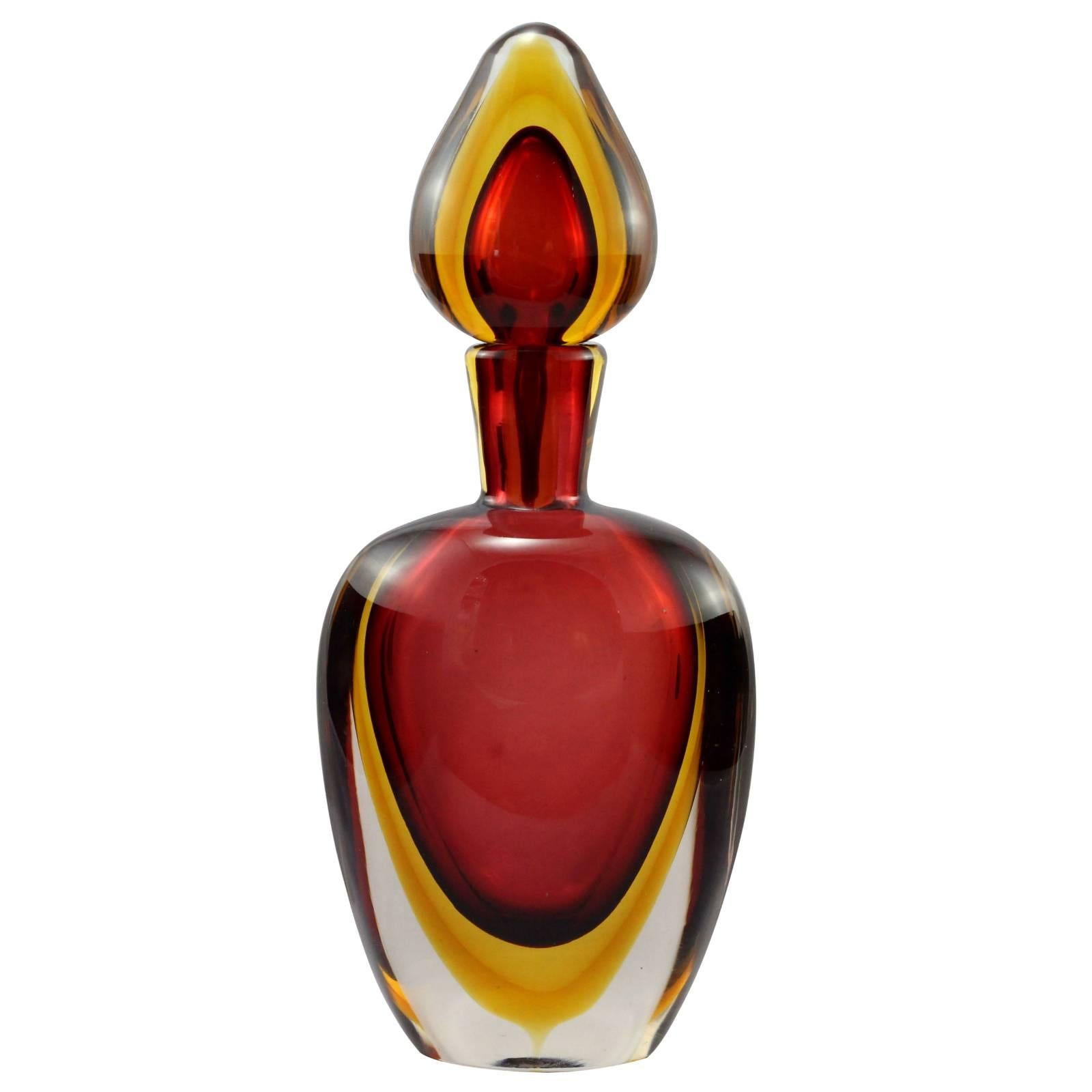 Red and Yellow Murano Glass Sommerso Decanter by Flavio Poli for Seguso For Sale