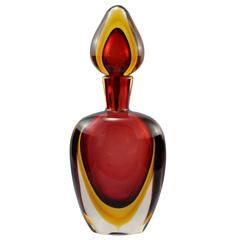 Vintage Red and Yellow Murano Glass Sommerso Decanter by Flavio Poli for Seguso