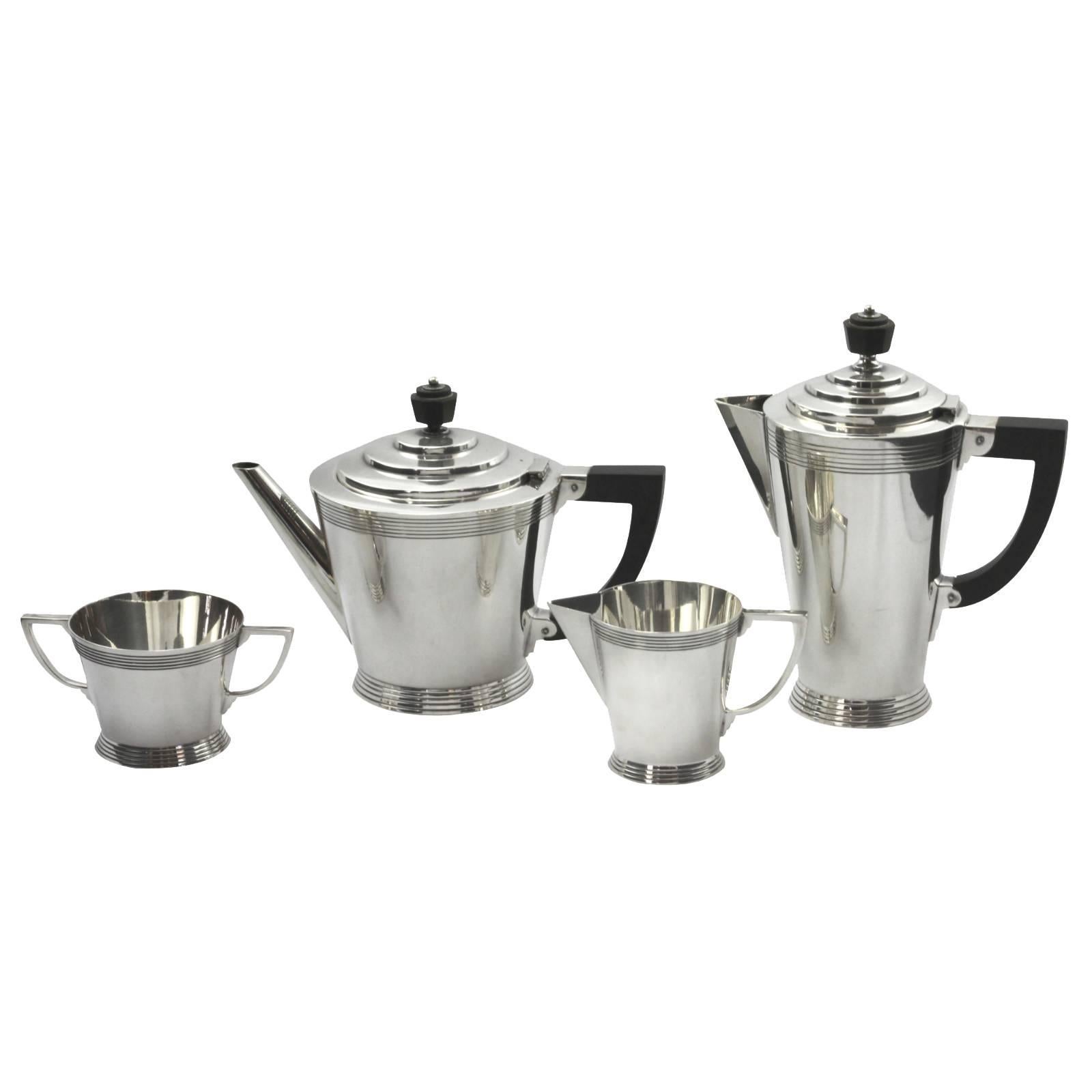 Four-Piece Art Deco Silver Plate Tea Set by Keith Murray for Mappin and Webb For Sale