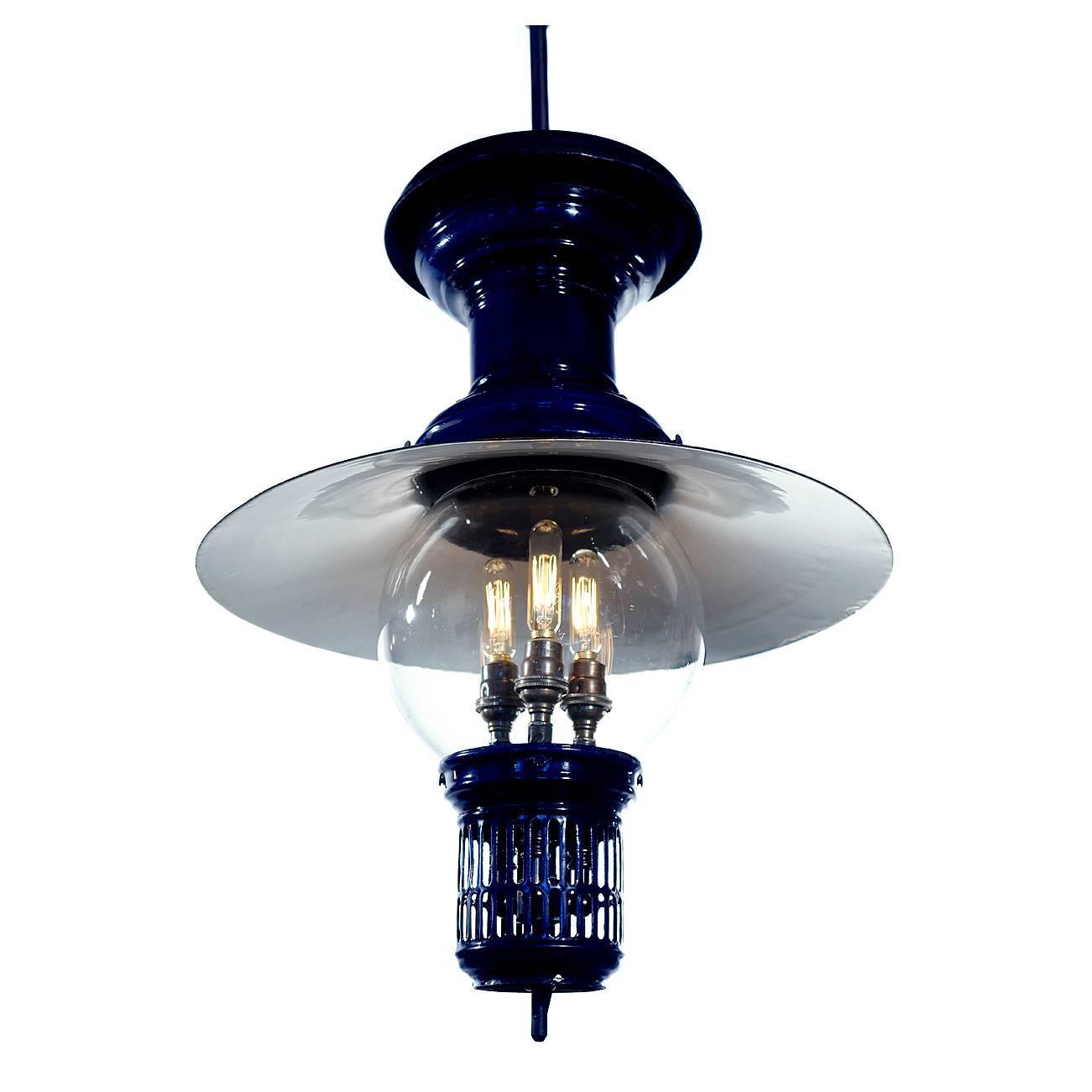 Cobalt Blue 1901 Humphrey Gas Lamp, Electrified at 1stdibs