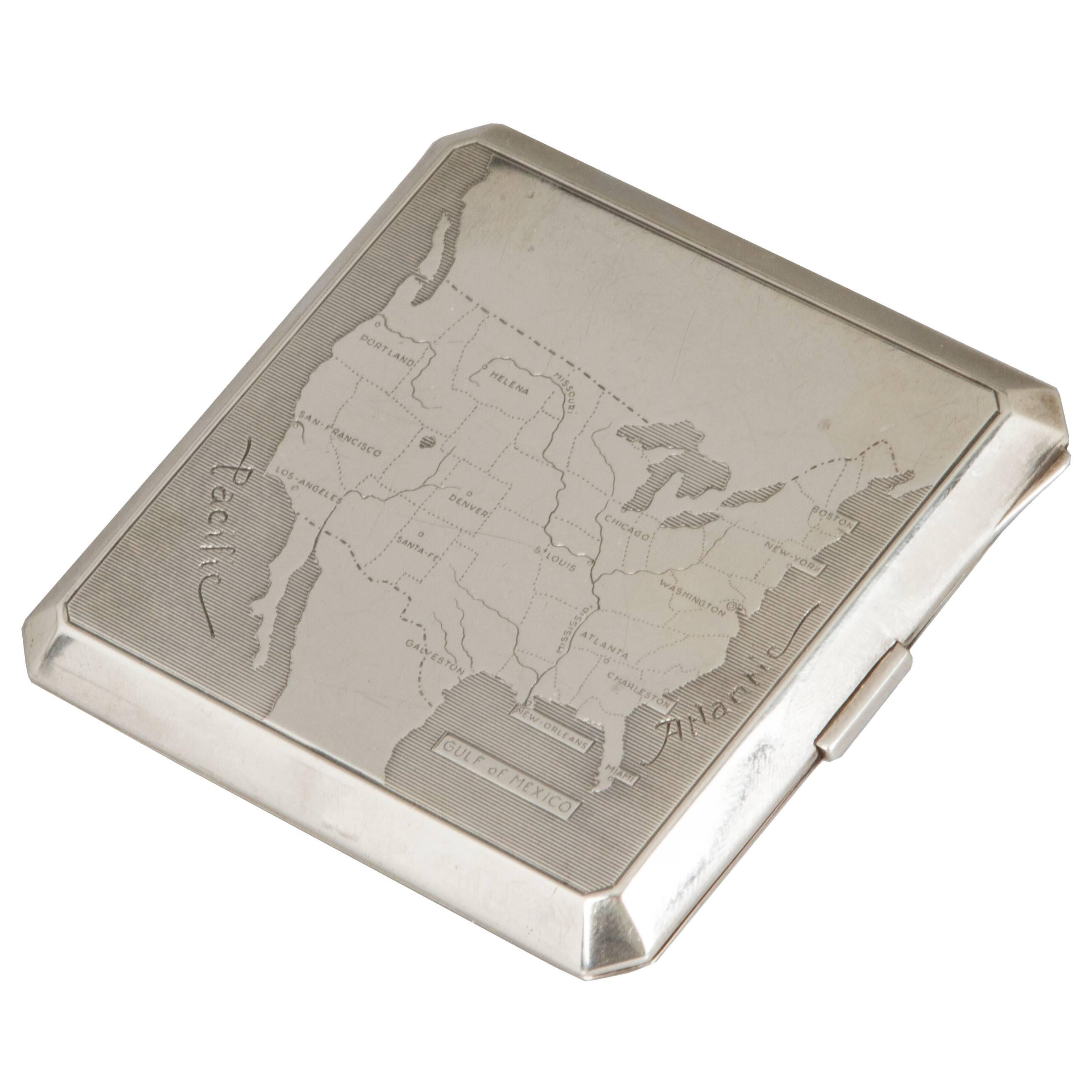 Dunhill "Map of United States" Sterling Silver Cigarette Case