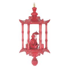 Vintage Chic Stylish Midcentury Red Lacquer Pagoda Light