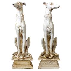 Retro Pair of Italian Glazed Terracotta Greyhounds