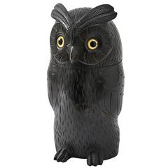 English Ebonized Carved Wood Owl Caddy, circa 1910