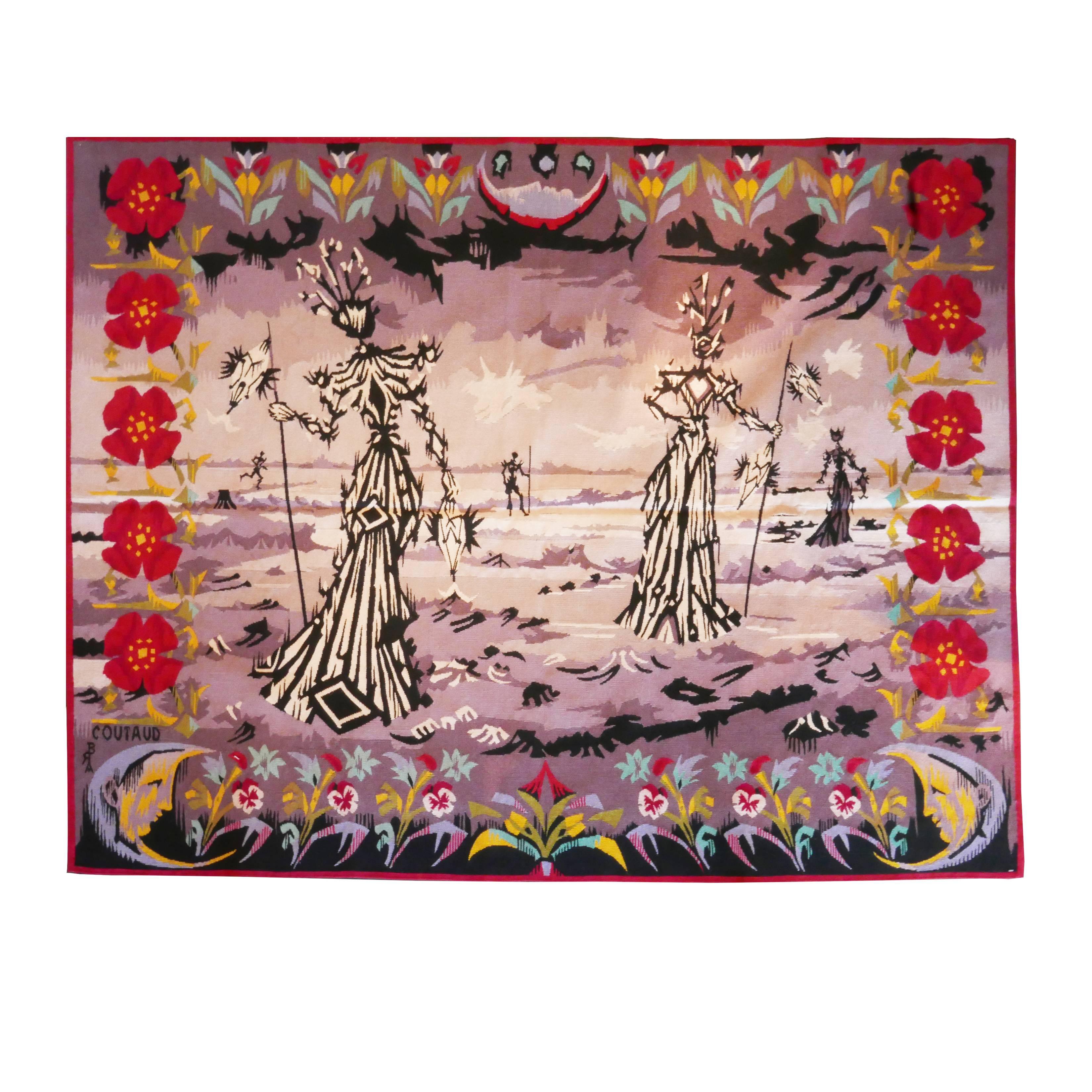Lucien Coutaud 1950s Original Aubusson Tapestry