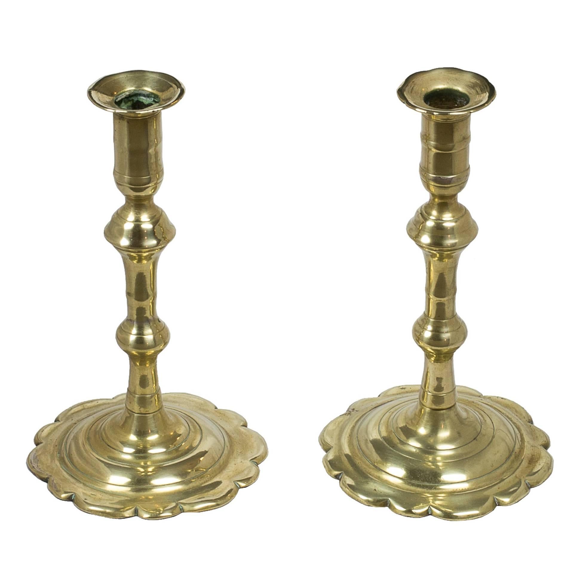 Pair of English Brass Candlesticks, circa 1750-1760