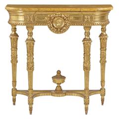 French Louis XVI Carved Giltwood Marble Top Console Table, 19th Century