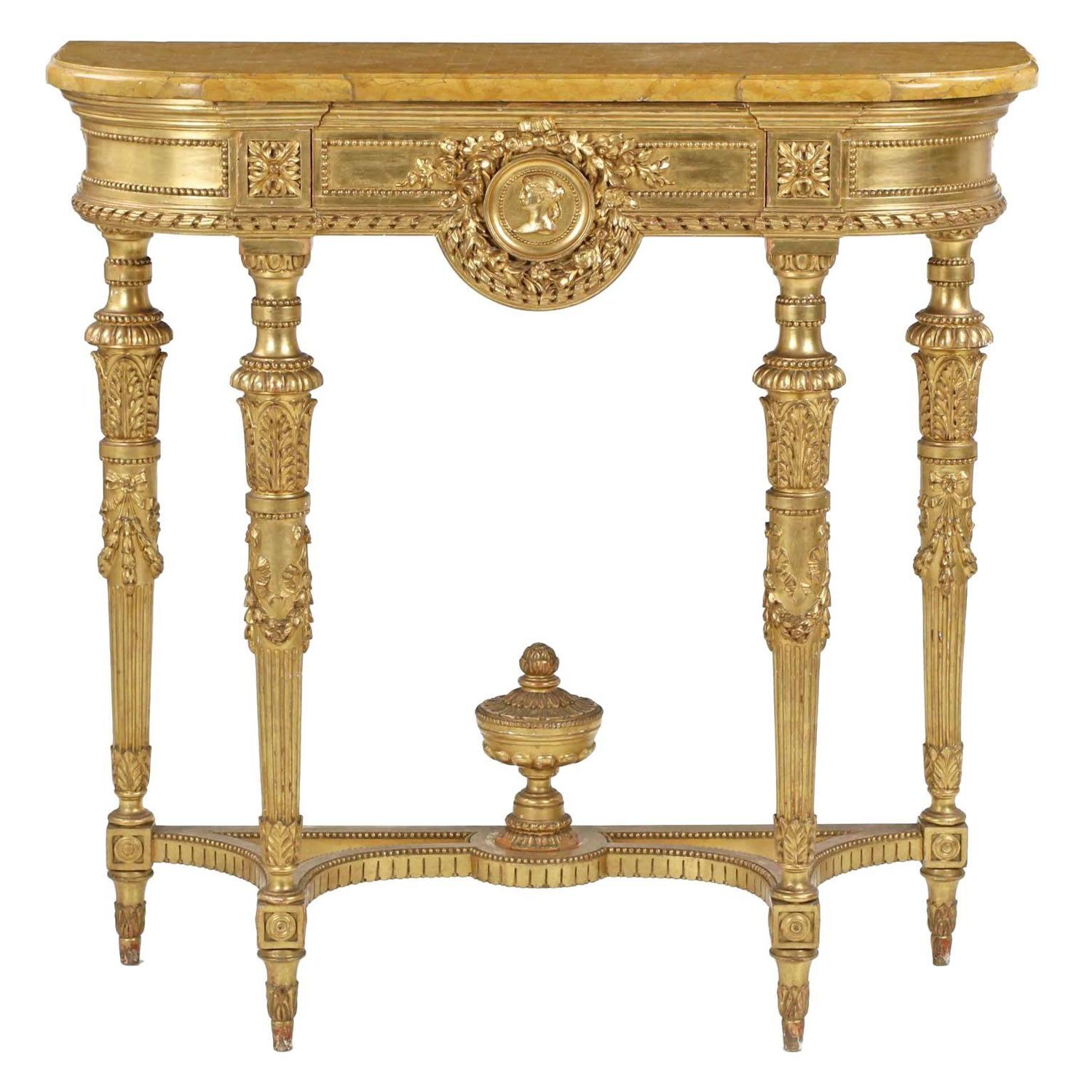 French Louis XVI Carved Giltwood Marble Top Console Table ...