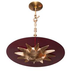 Scandinavian Modern Bronze Star Pendant Light with Red Glass Disc