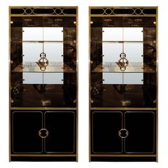 Pair of Ebonized Lacquered and Brass Mastercraft Cabinets