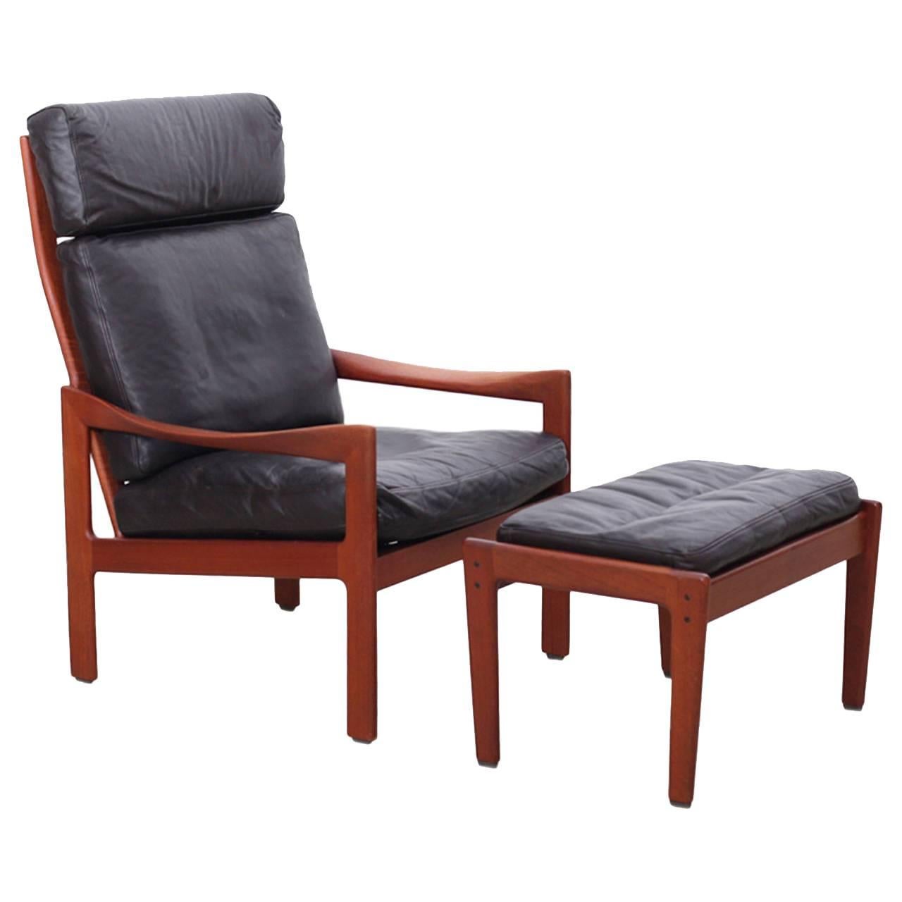 Illum Wikkelsø Teak Highback Lounge Chair and Ottoman
