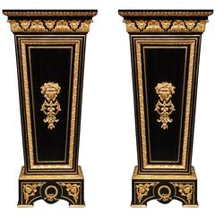 Pair of French 19th Century Louis XIV Style Ebony and Ormolu Boulle Pedestals
