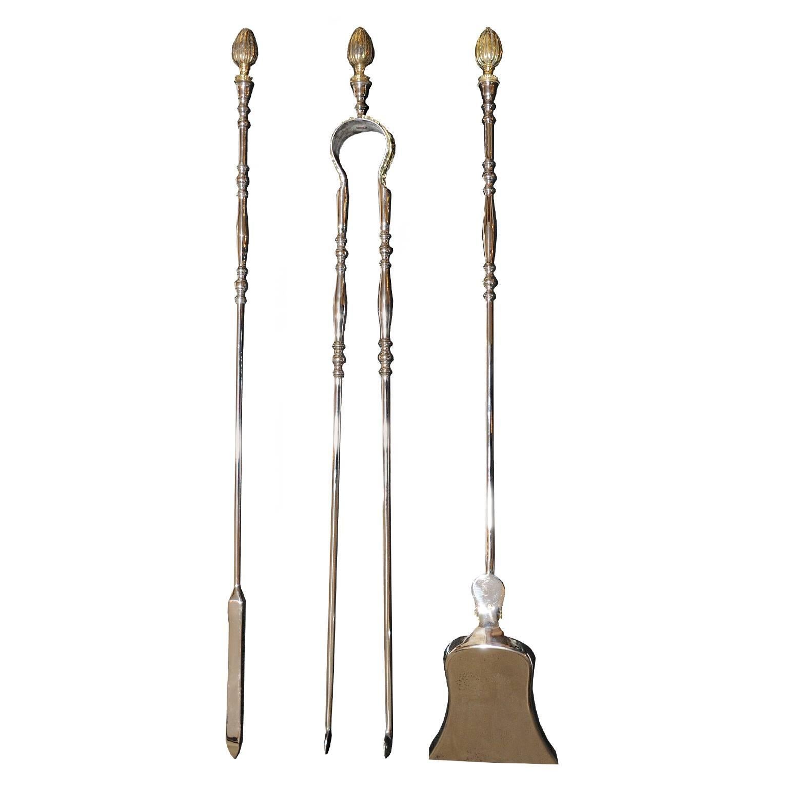 Set of French 18th Century Ornate Fire Irons, circa 1780 For Sale