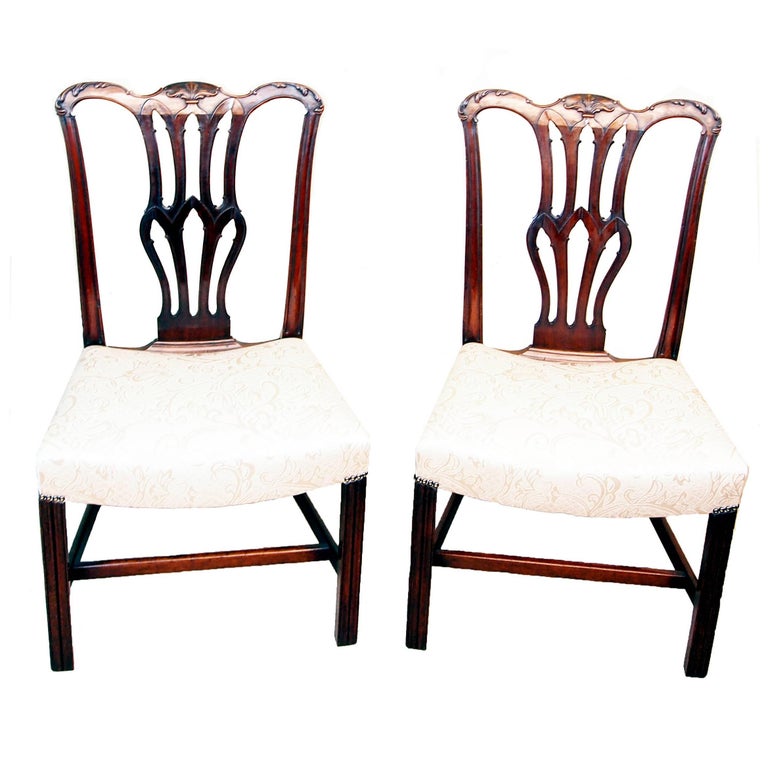 Pair of Chippendale-Style Mahogany Side Chairs, ca. 1760, Offered by S & S Timms Antiques Ltd.