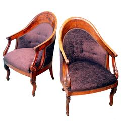 Antique Continental Pair of Walnut Library Chairs