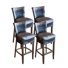 Set of Four Mid-Century Bar Stools in Cowhide