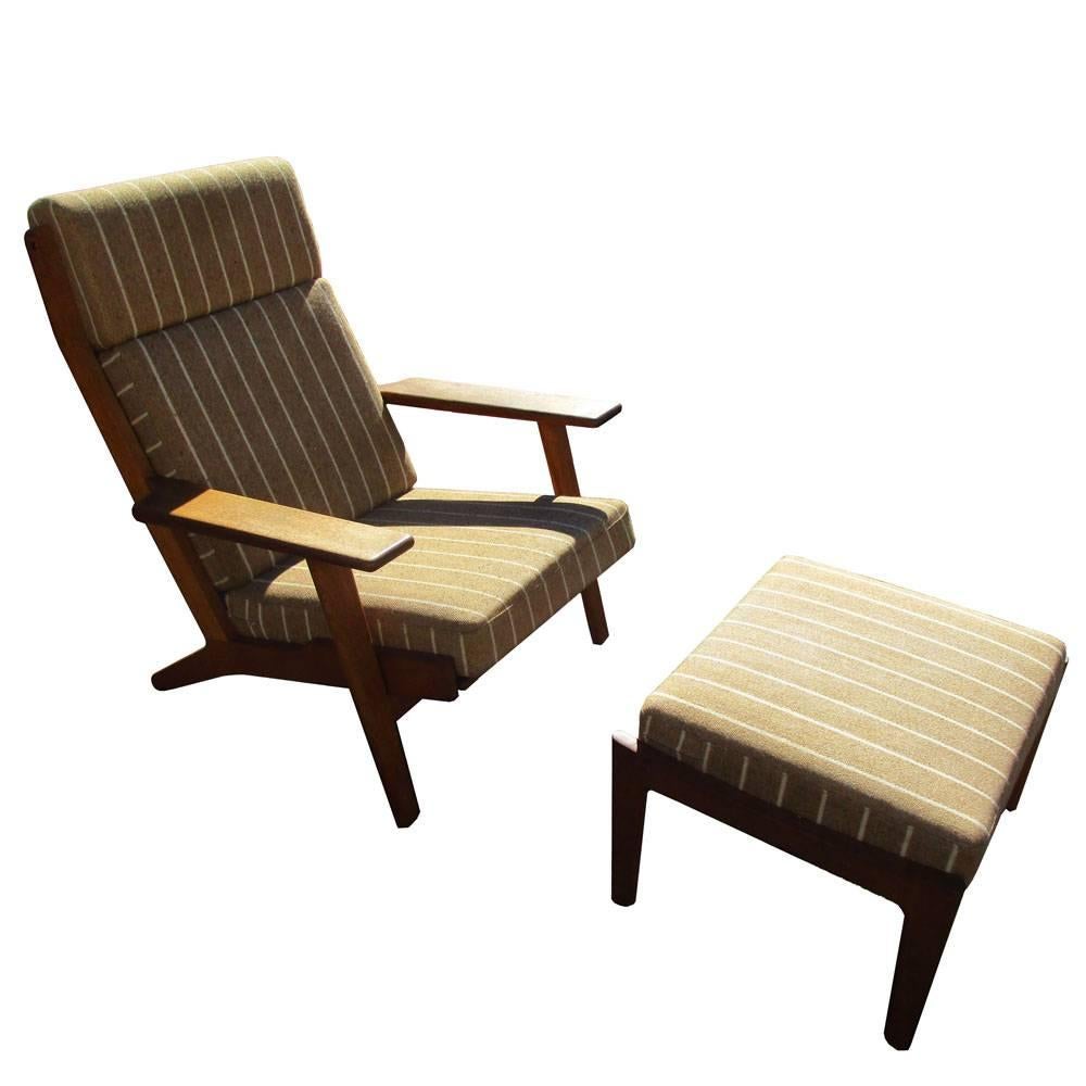 Original Upholstery Hans Wegner Lounge Chair with Ottoman for Getama
