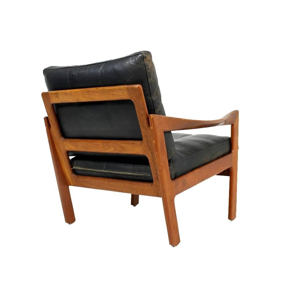 Mid-Century Modern Illum Wikkelso Teak and Leather Easy Chair, Danish, 1960s
