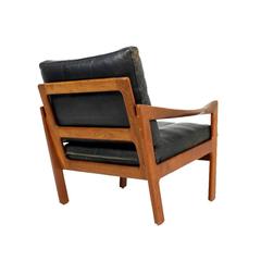 Vintage Mid-Century Modern Illum Wikkelso Teak and Leather Easy Chair, Danish, 1960s