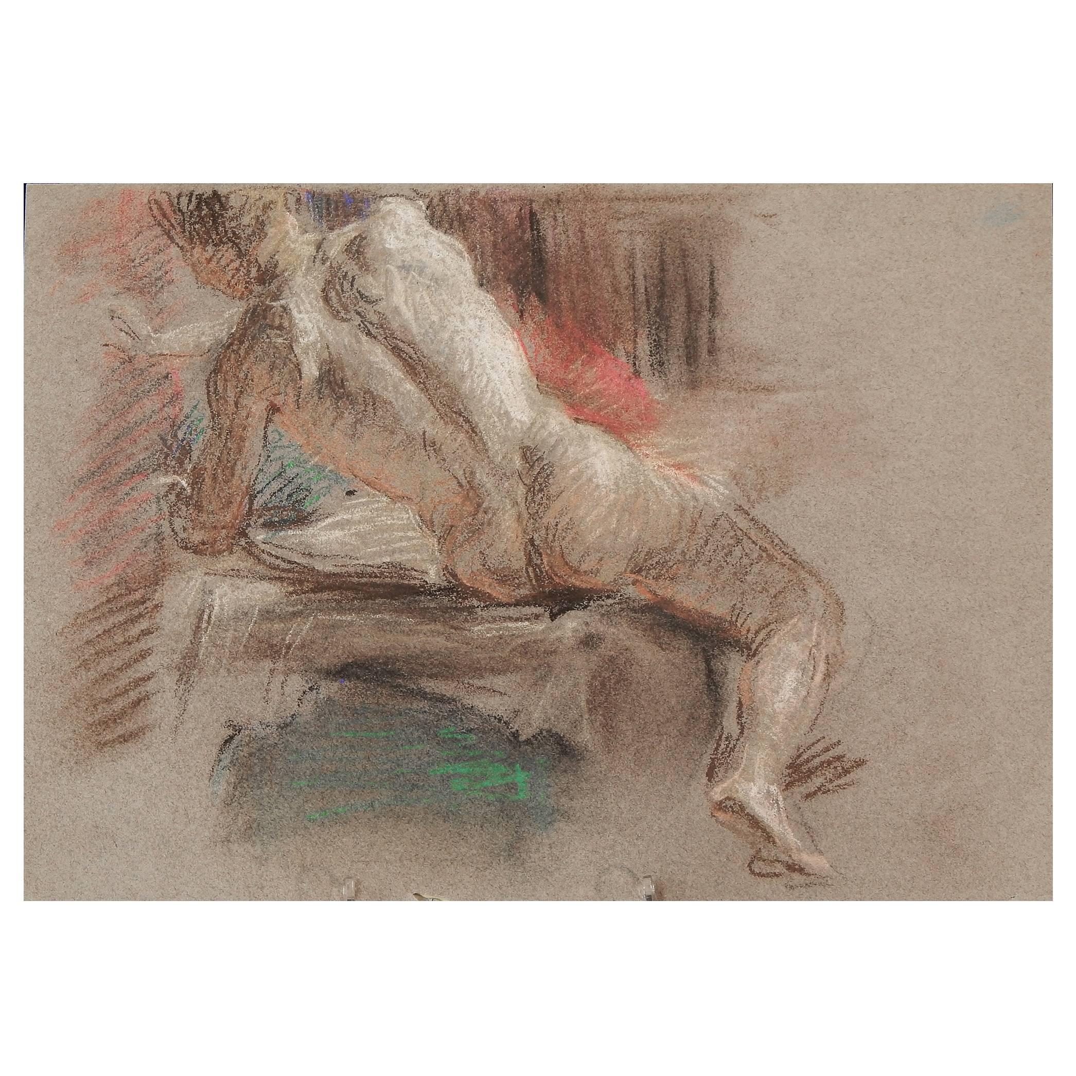 "Seated Male Nude, " Superb Drawing by Allyn Cox, US Capitol Muralist For Sale