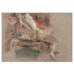 "Seated Male Nude," Superb Drawing by Allyn Cox, US Capitol Muralist