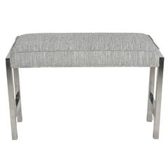 Upholstered Chrome Bench, American 1970s