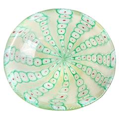 Fratelli Toso Murano Millefiori Flower, Ribbons and Gold Italian Art Glass Bowl