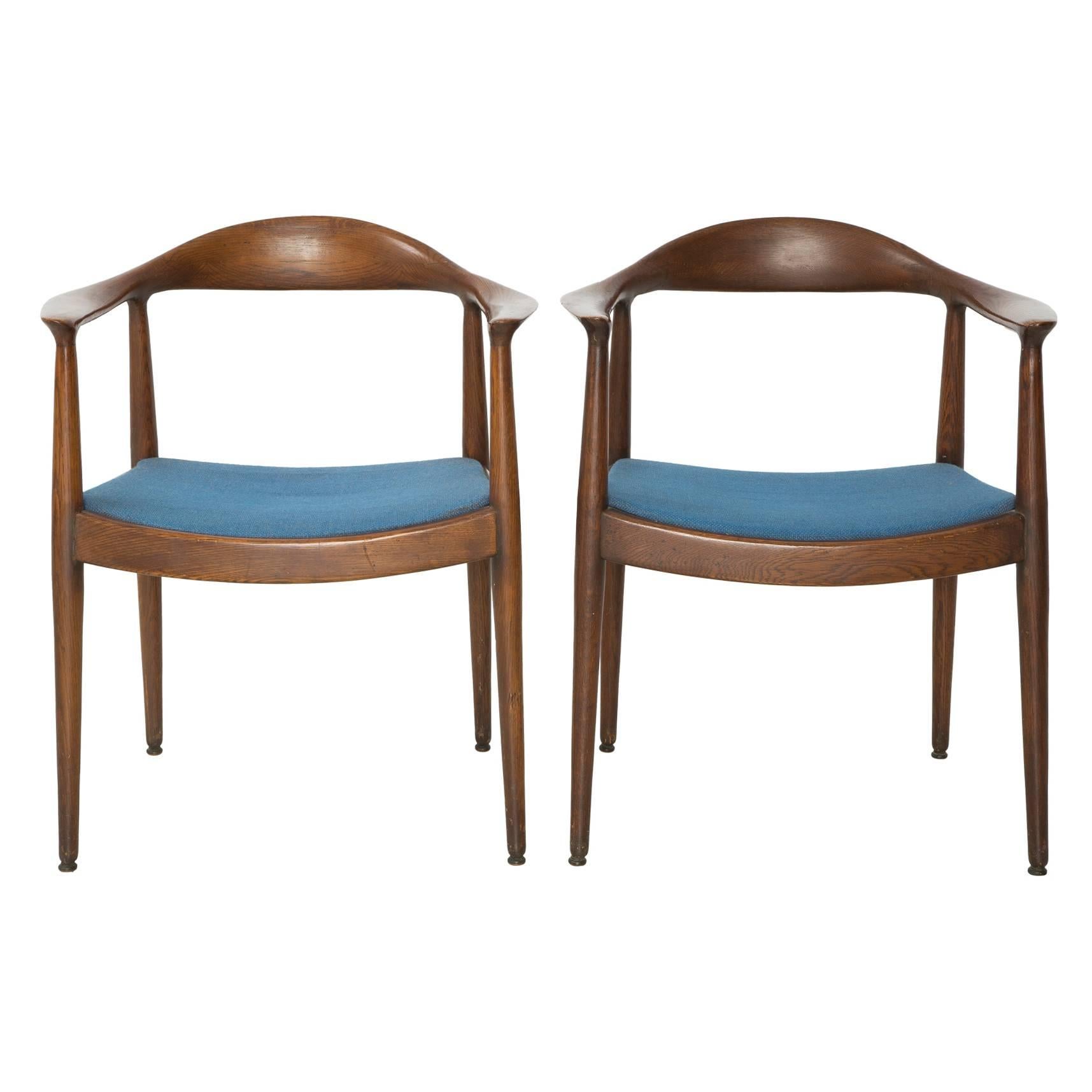 Pair of Blue Danish Modern Chairs Attributed to "The Chair" Hans Wegner