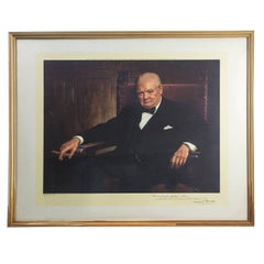 Vintage Portrait of Winston Churchill Print after the Oil Painting by Arthur Pan