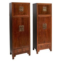Pair of Chinese Hebei Province Walnut Two Part Cabinets, circa 1880
