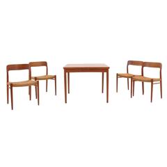 Danish Game/Dining Table with Four Chairs and Reversible Teak and Leather Top