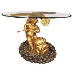 Italian Early 19th Century Giltwood, Patinated and Glass Center Table