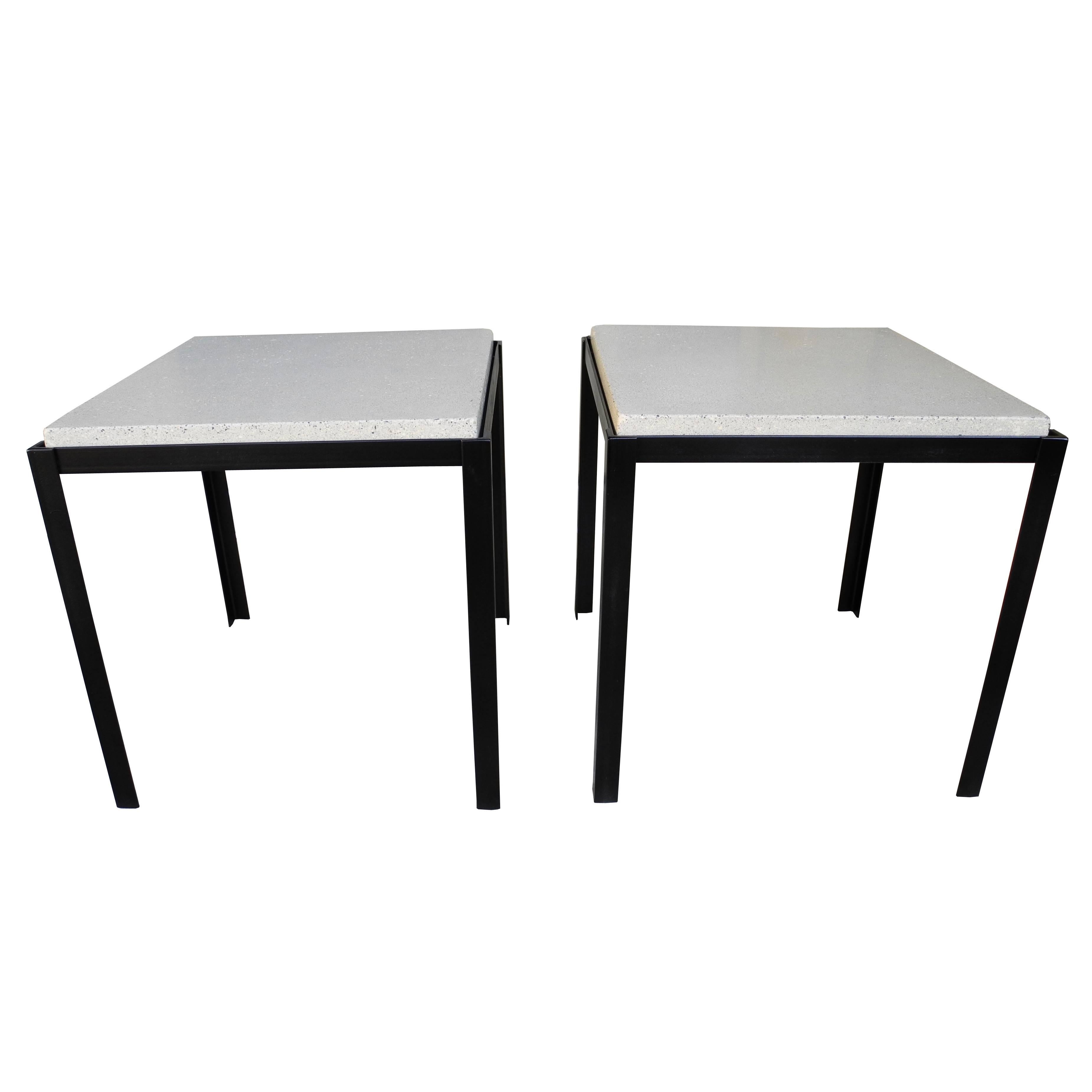 Polished Concrete and Welded Steel Nightstands/Coffee Tables by Corinne Robbins For Sale