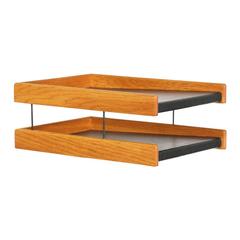Midcentury Oak and Leather Paper Tray Holder