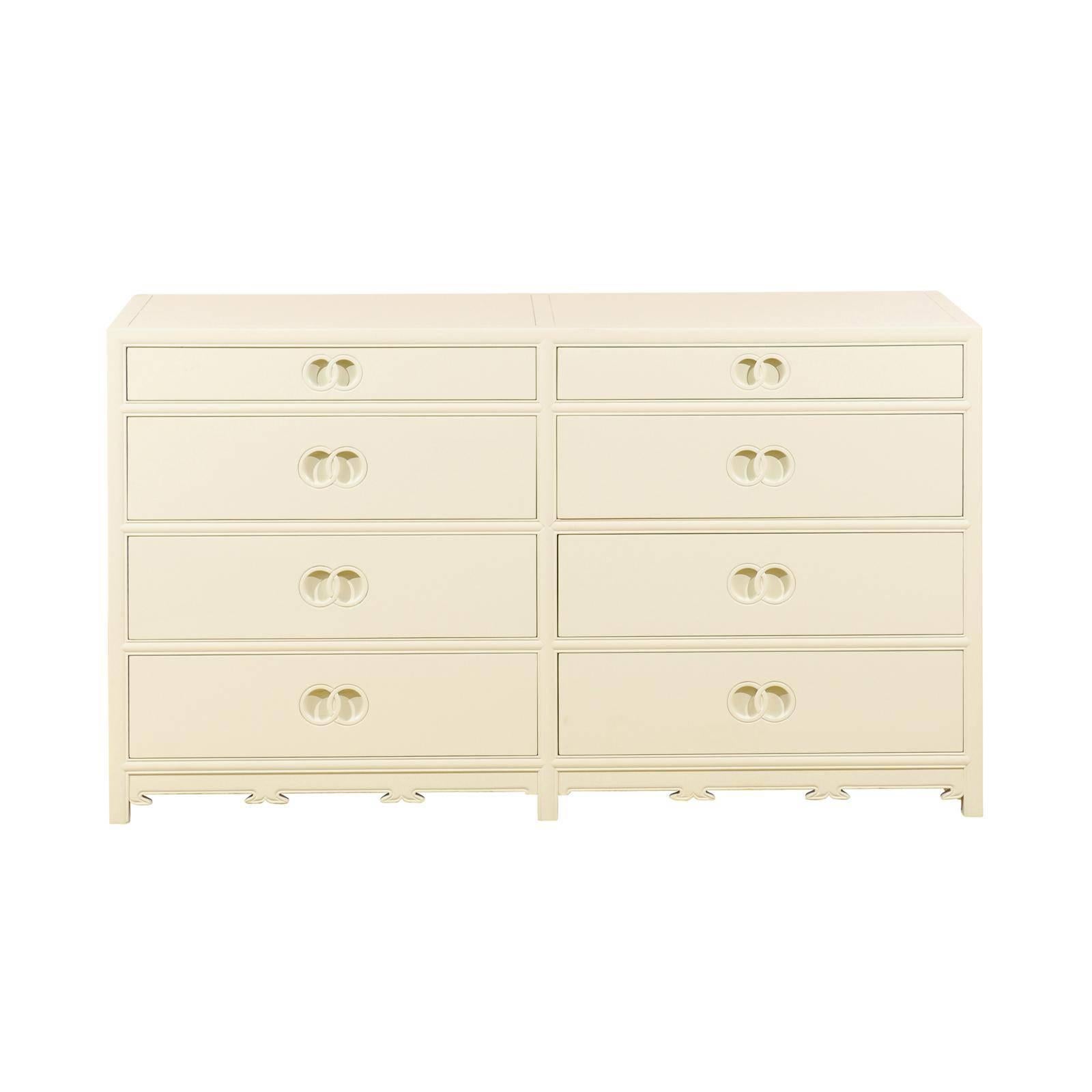 Stellar Restored Eight-Drawer Chest by Baker in Cream Lacquer, circa 1970