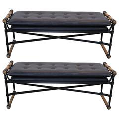 Pair of Faux Leather Campaign Benches by Cleo Baldon