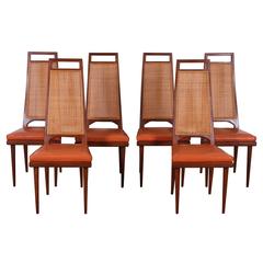 Sechser-Set Esstischstühle mit Rohrrücken aus der Mitte des Jahrhunderts von Urban Furniture
