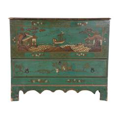 Antique Blanket Chest with Chinoiserie Painting