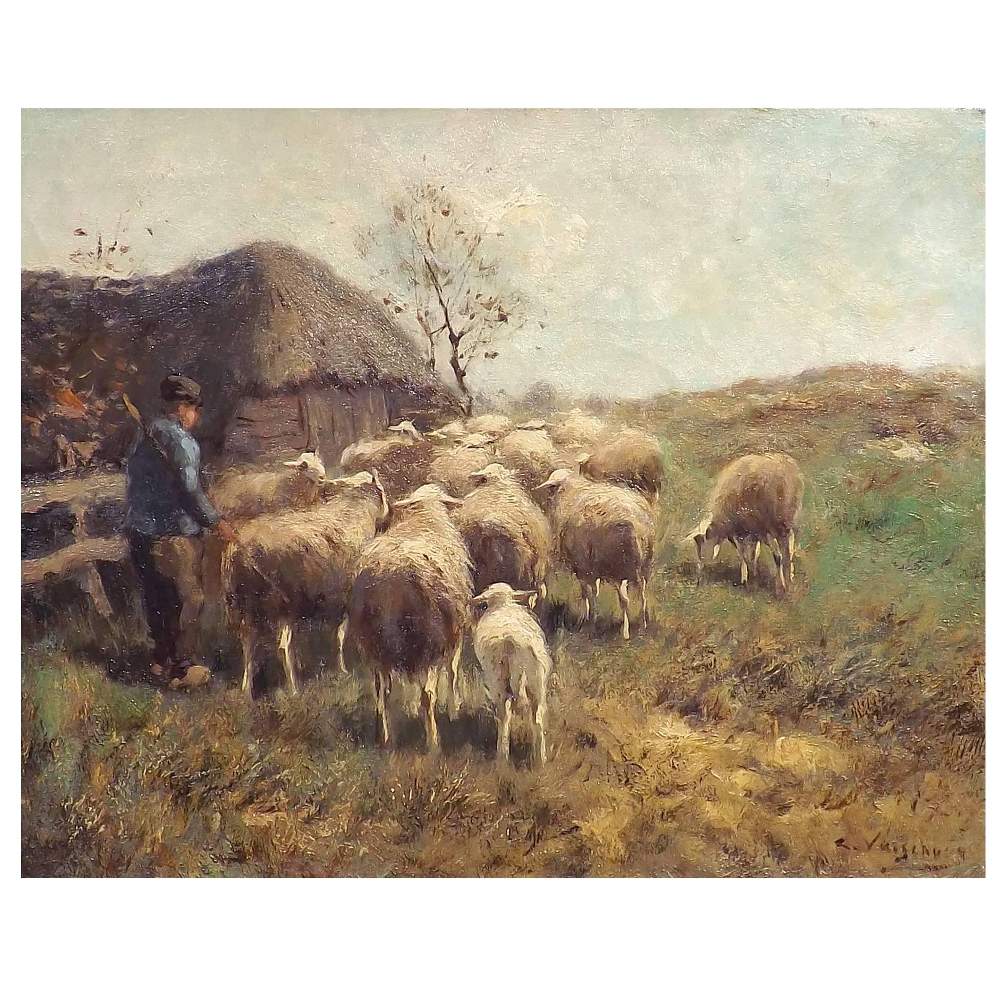 'Tending the Sheep' by Dutch Painter Cornelis Bouter