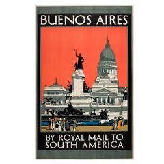 Used Original 1930s Royal Mail Cruise Poster, South America, Buenos Aires Argentina