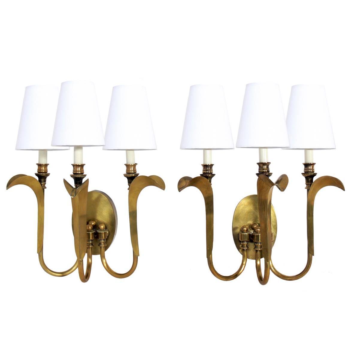 Pair of Elegant Brass Sconces at 1stdibs