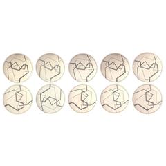 Set of Ten Abstract Longwy Plates - Wall Sculpture 2
