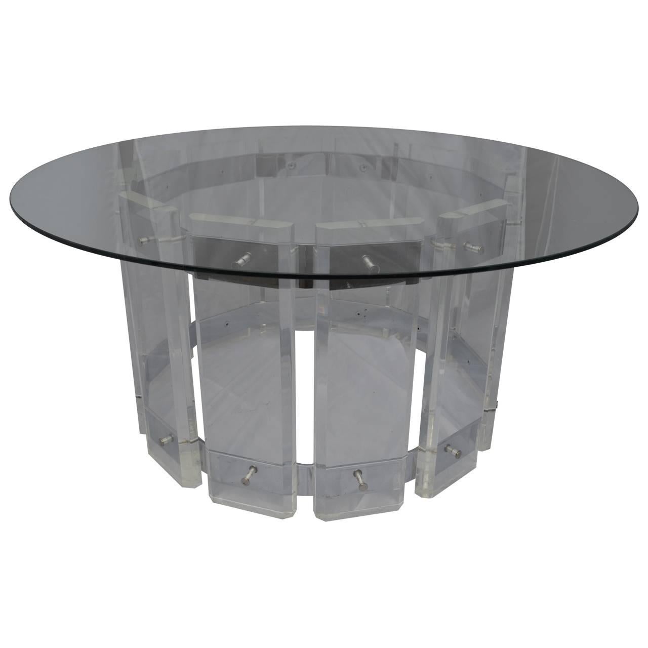 American Mid-Century Modern Round Lucite Glass Top Table For Sale
