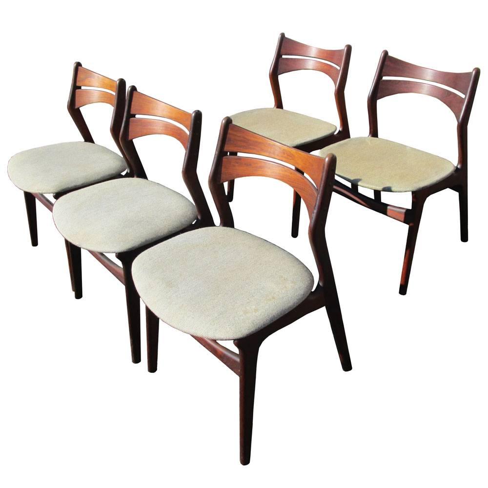 Vintage Five Rosewood Danish Dining Chairs by Erik Buch