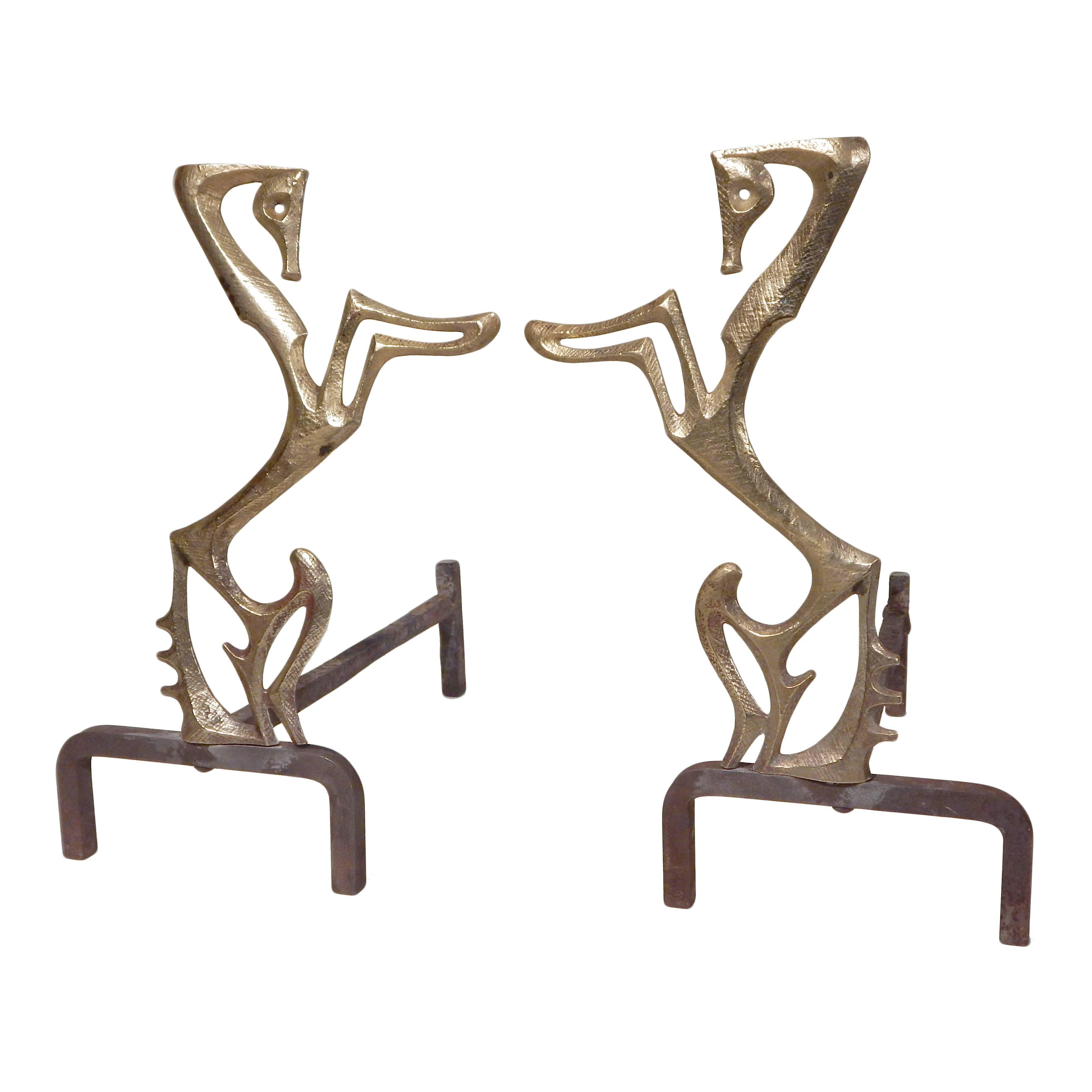 Rare Frederick Weinberg Horse Andirons For Sale