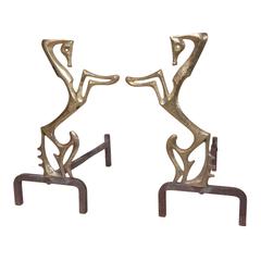 Rare Frederick Weinberg Horse Andirons