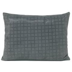 Rectangular Steel Blue Perforated Leather Pillow