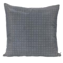 Large Steel Blue Perforated Leather Pillow