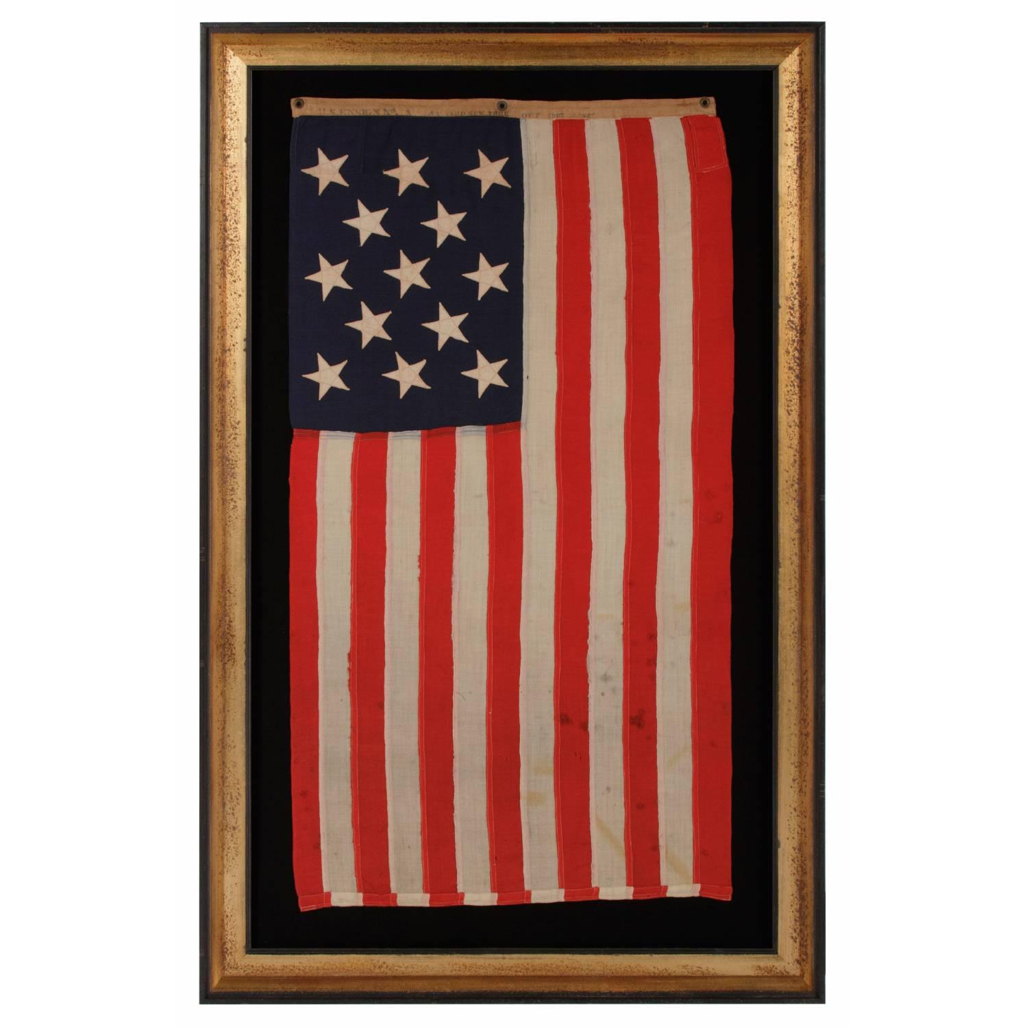 13 Stars, U.S Navy Small Boat Ensign Made at the Brooklyn Navy Yard, NYC, 1907